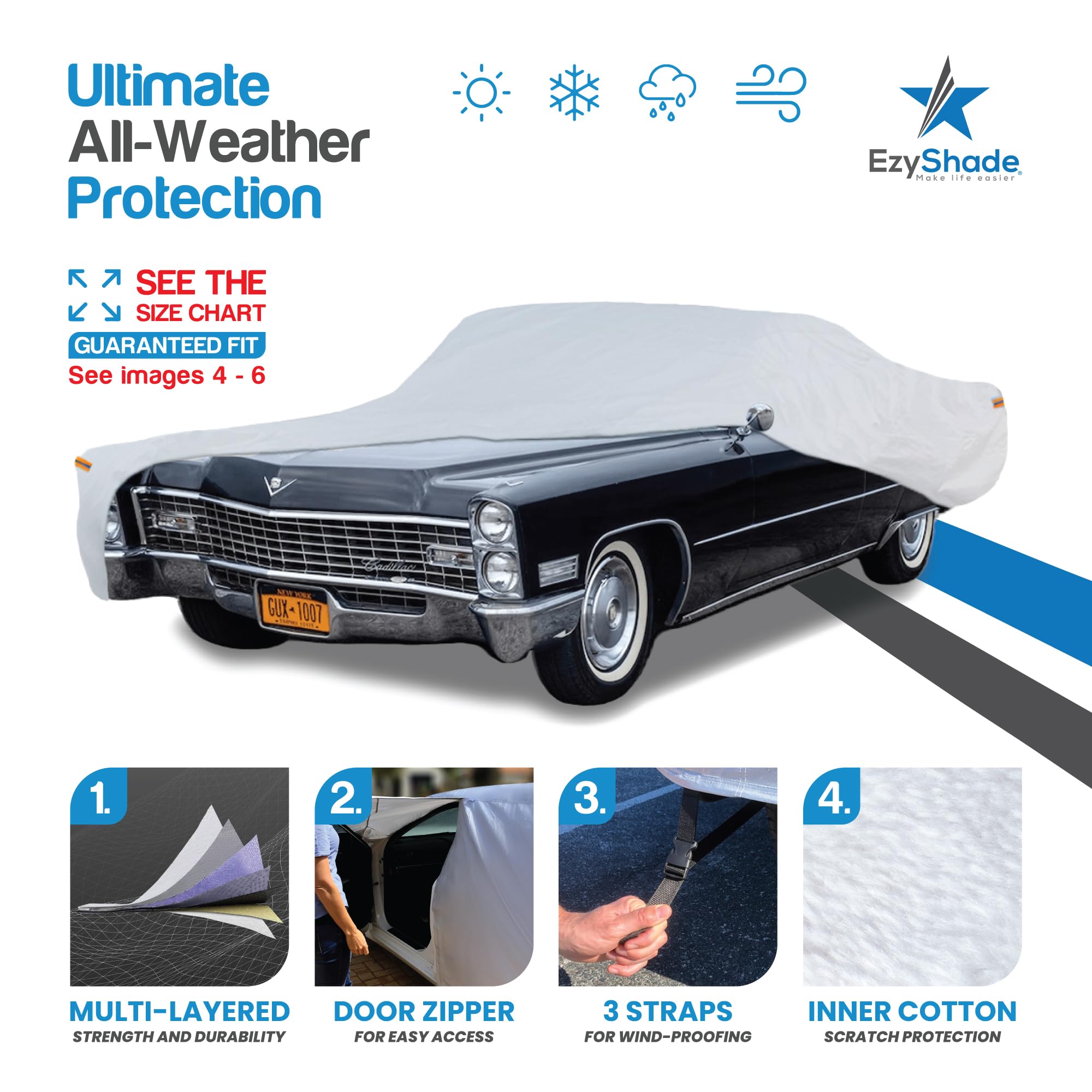 EzyShade front, middle, rear straps buckle system secures against strong winds.