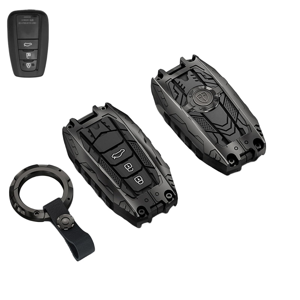 Facaizhu heavy metal key fob cover for Toyota Highlander in black, showcasing rugged style and fit.