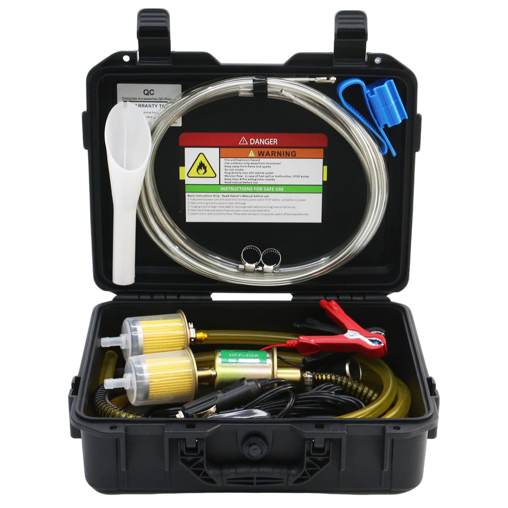 FACFUEL 12V fuel transfer pump front view shows compact, portable operation.