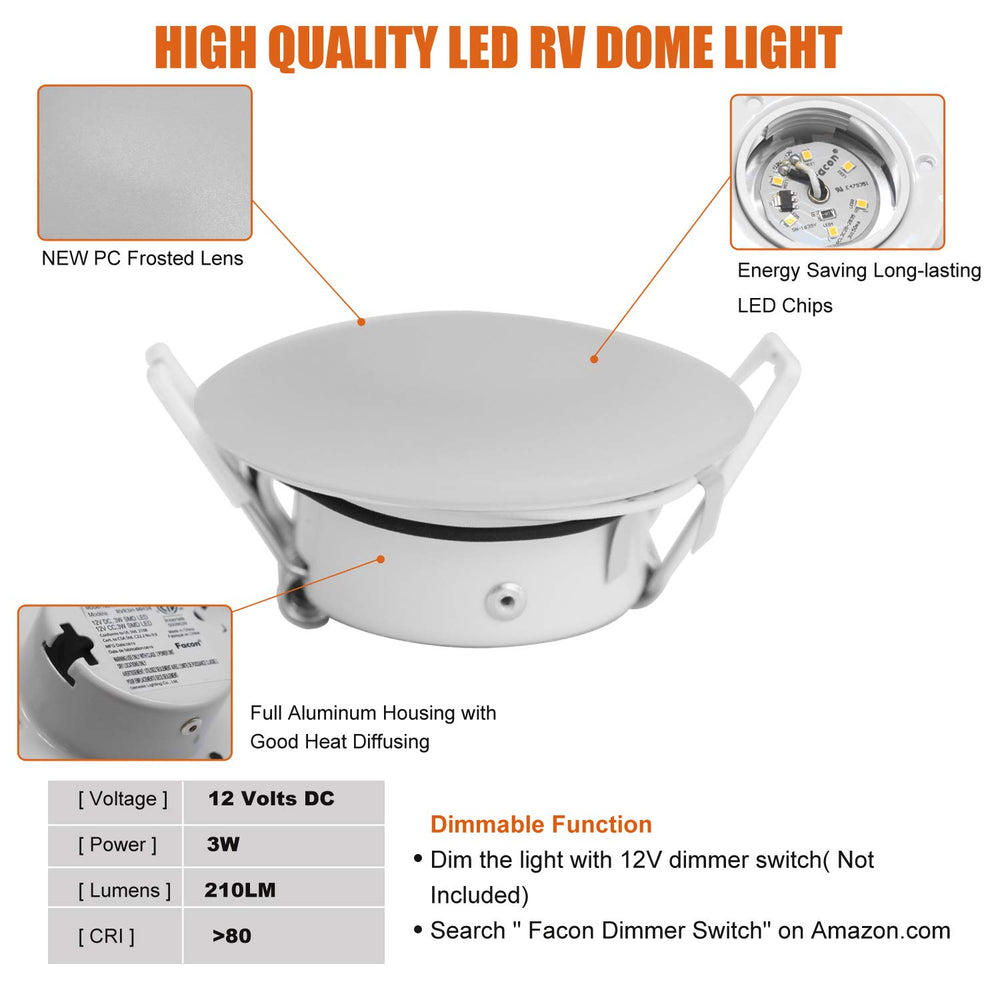 12V DC Facon puck light delivers 210 lumens with warm glow
