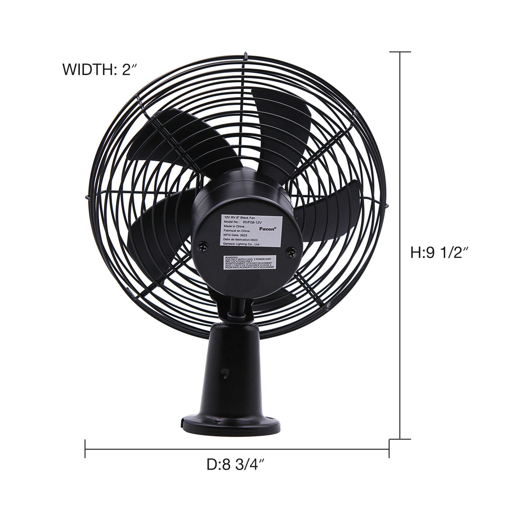 Facon 12V RV cooling fan dash mount demonstrates flexible placement on dashboards or ceilings