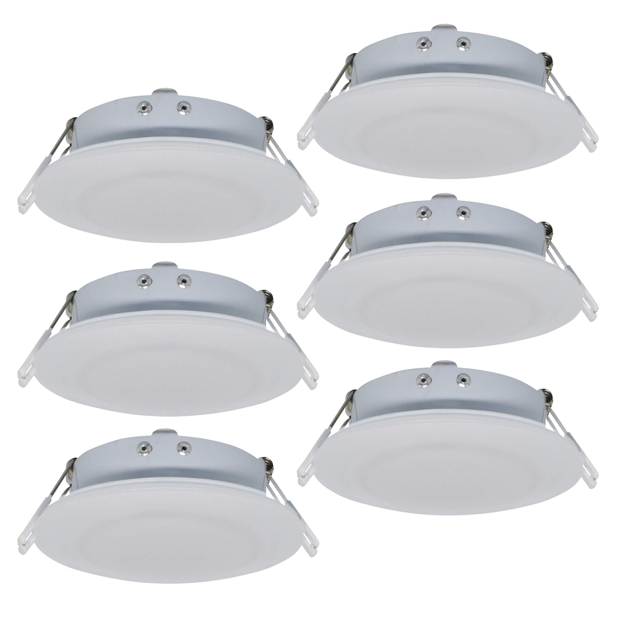 Facon 4.5-inch 12V RV puck light shows compact six-pack size for tight spaces.