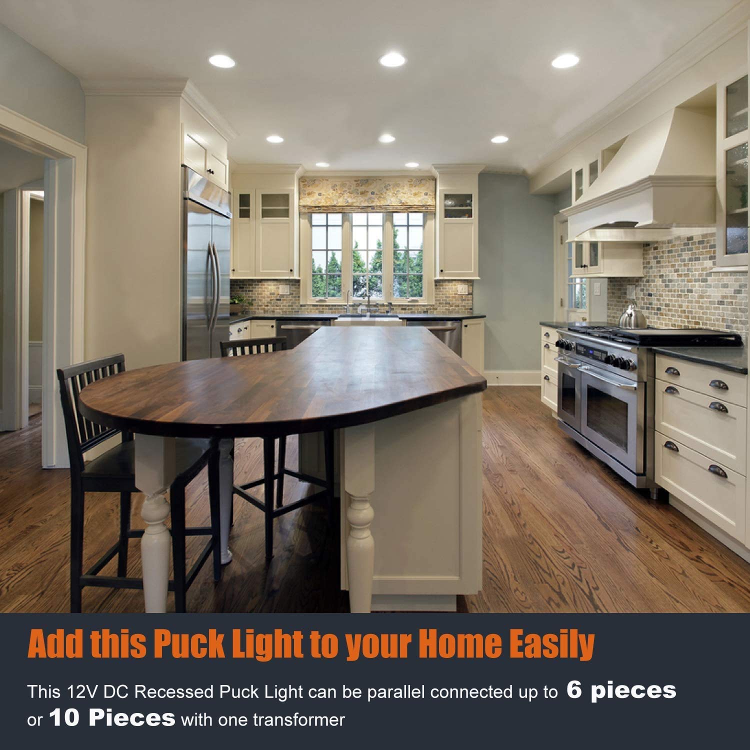 Facon recessed puck lights fit under cabinets and in bathrooms.