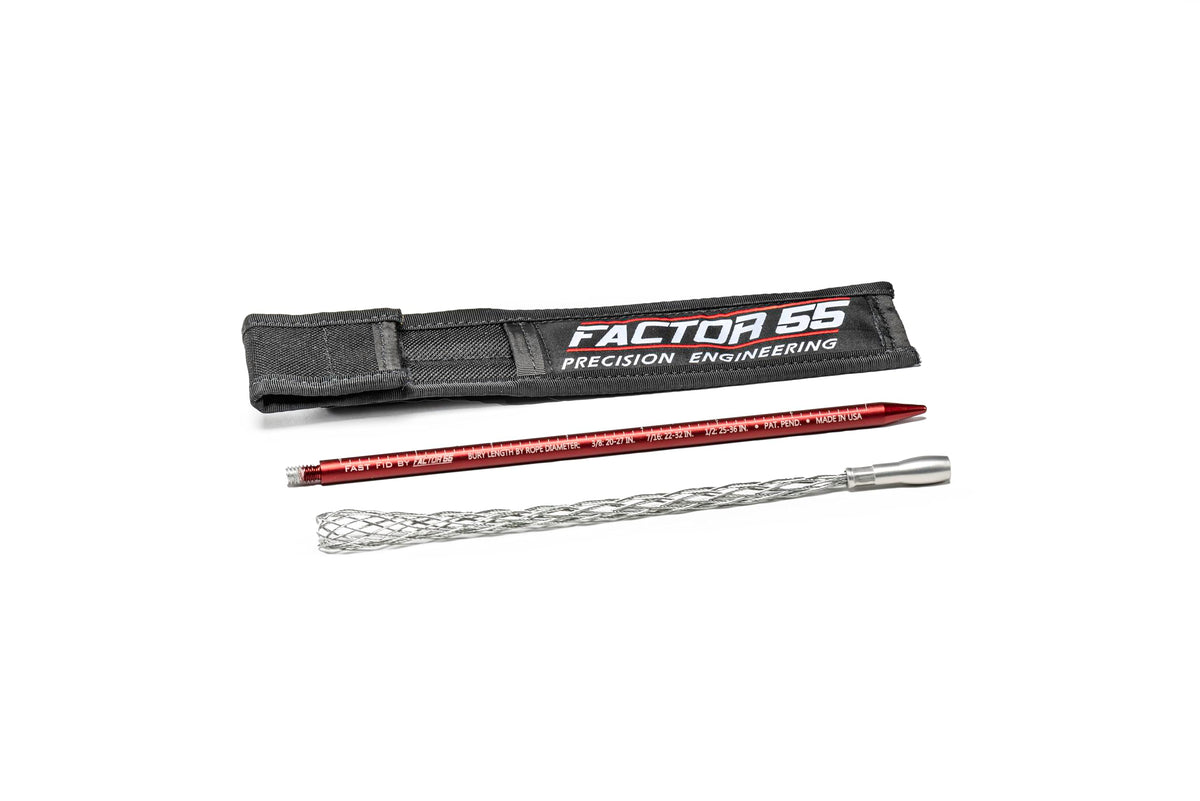 Factor 55 Fast Fid rope splicing tool with wire grip for synthetic rope, enabling quick field repairs.