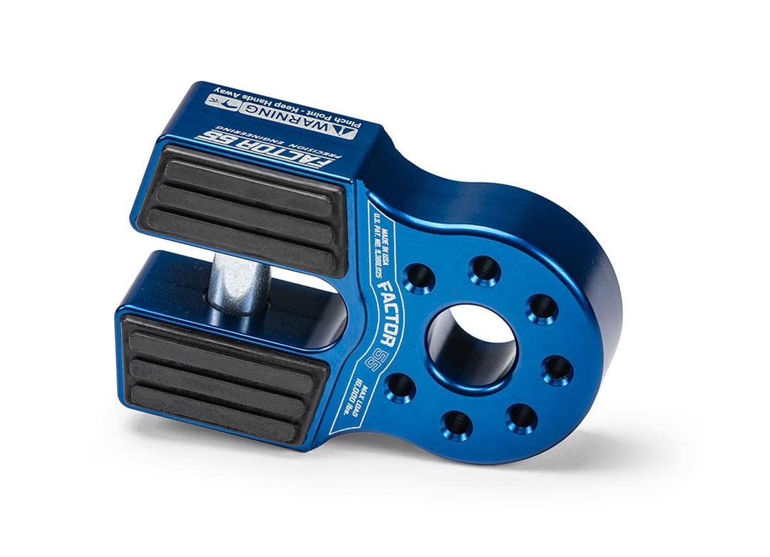 Factor 55 FlatLink original folding winch shackle bracket in blue for secure, low-profile mounting