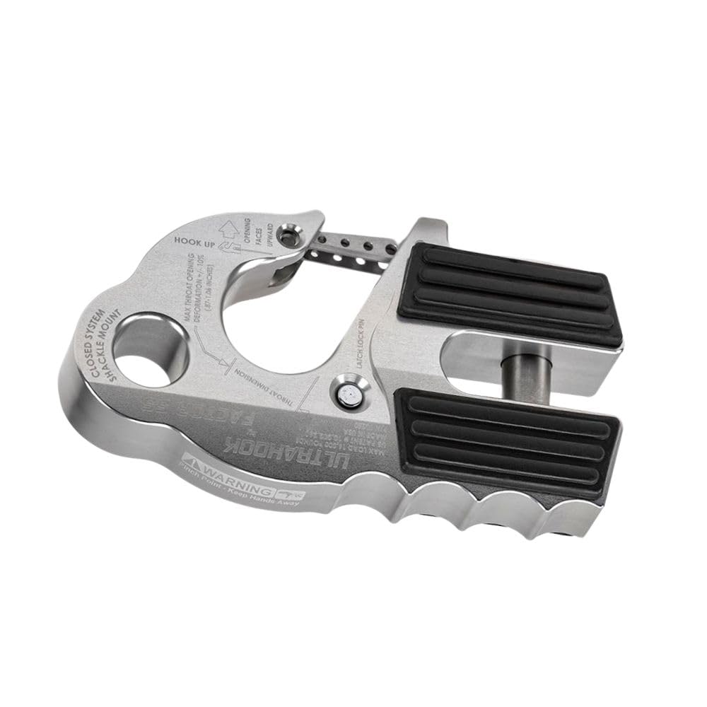 Factor 55 Ultrahook technical specs highlight 16k max load and 48k shackle capacity.