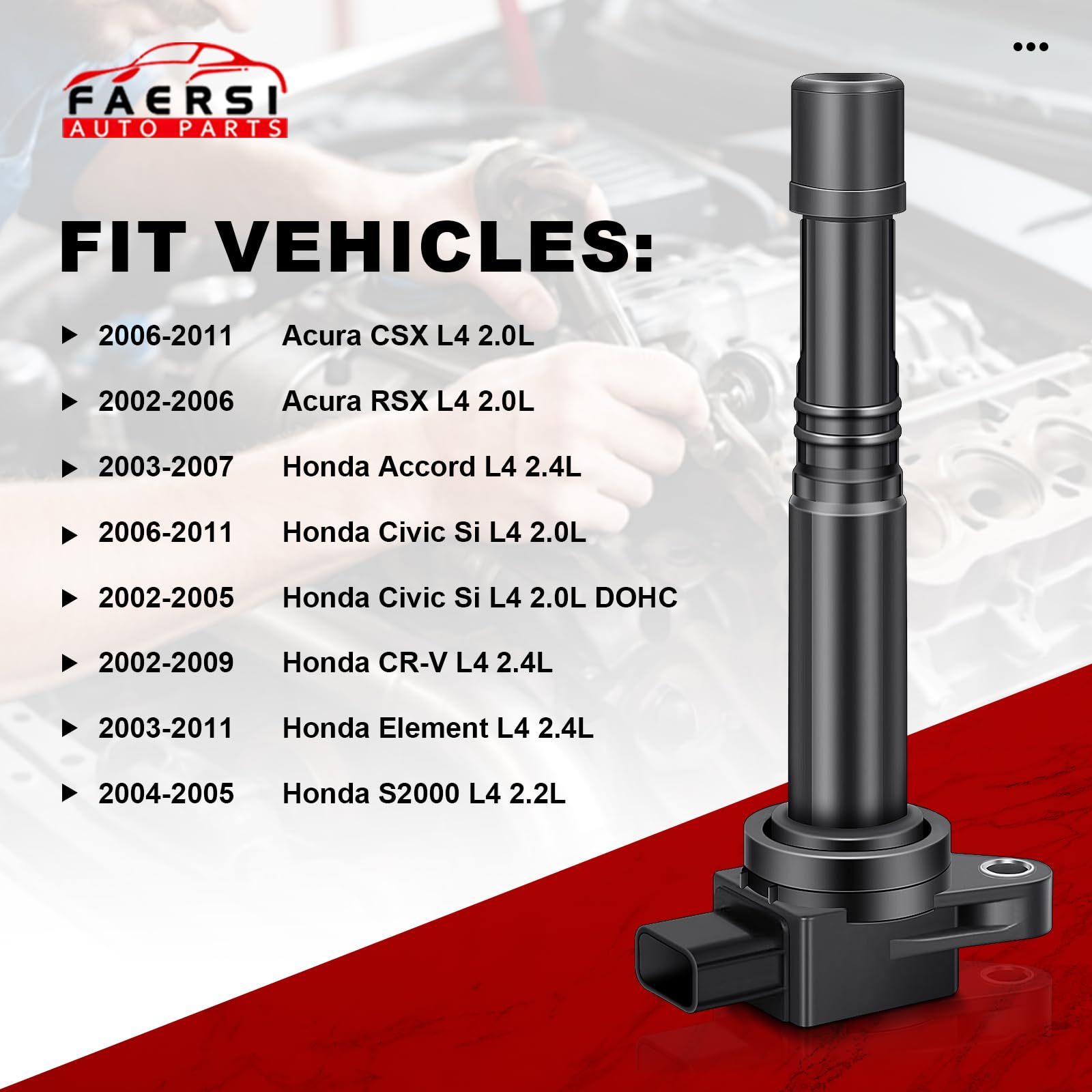FAERSI coil pack set for Acura and Honda enhances ignition reliability.