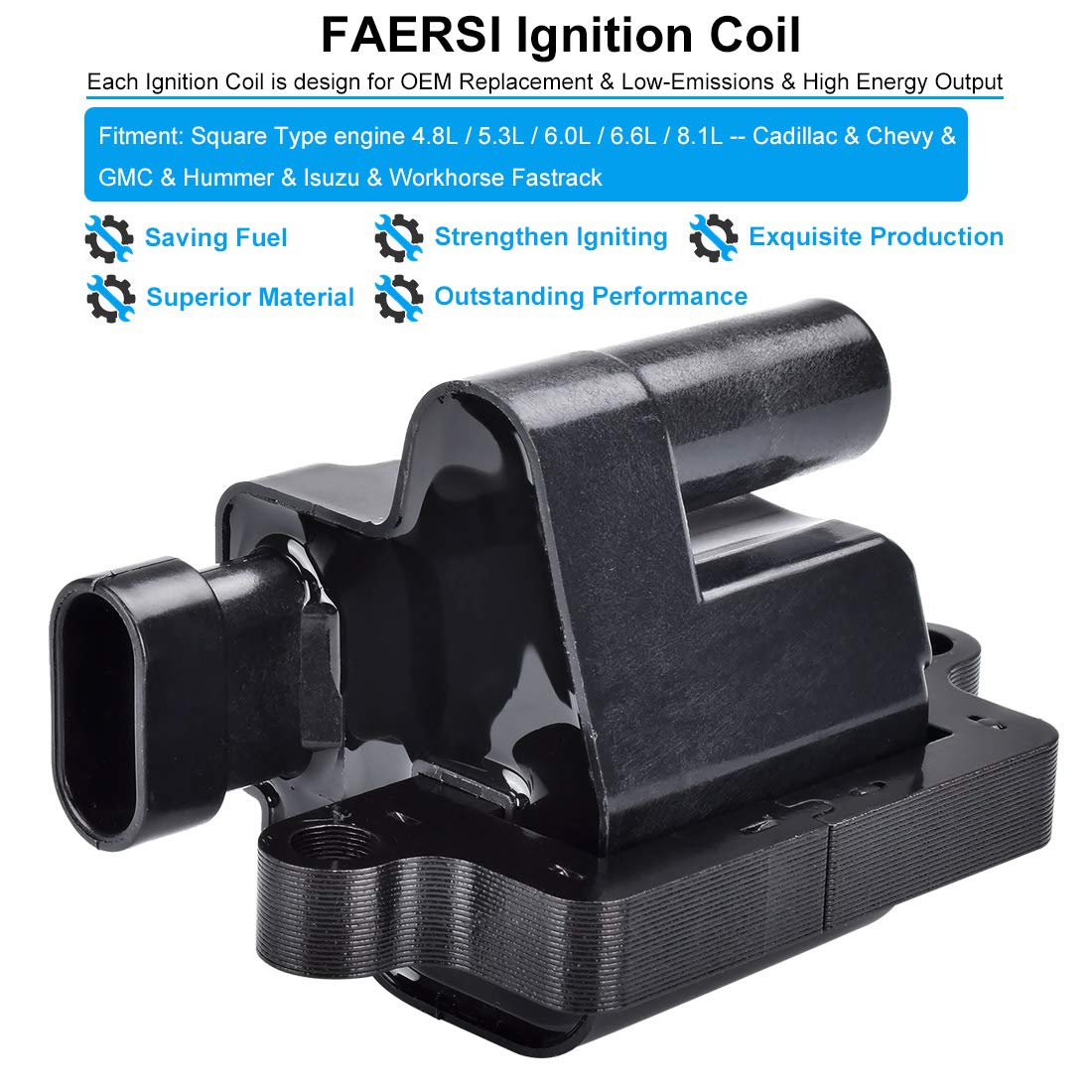 FAERSI ignition coil pack close-up windings showcase copper core for strong spark.