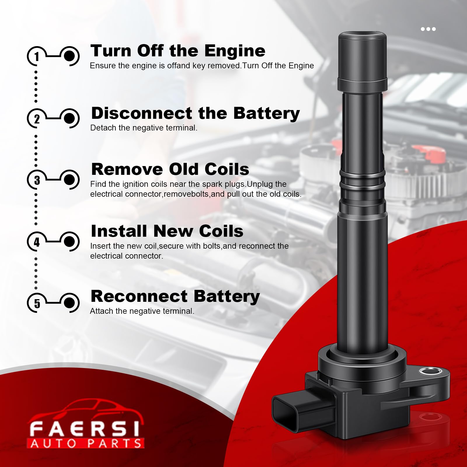 FAERSI ignition coil pack replacement kit improves engine ignition performance.