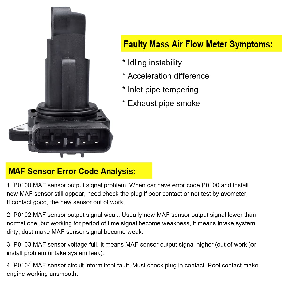 FAERSI MAF meter label data close-up with part numbers.