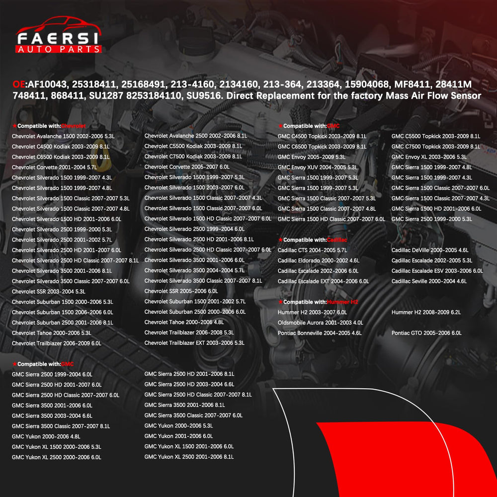 FAERSI MAF sensor under the hood of a GM SUV for dependable performance