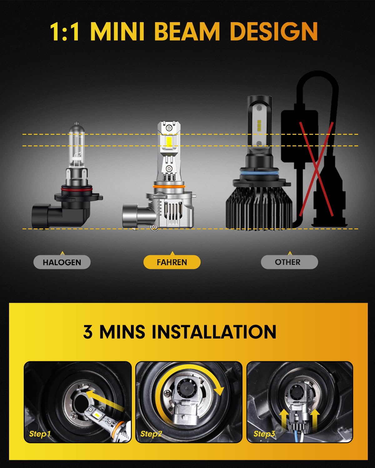 FAHREN 9005 LED bulbs are IP68 waterproof for all-weather reliability.