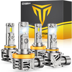 FAHREN H11 9005 LED bulbs front view with 6500K brightness for clear night visibility