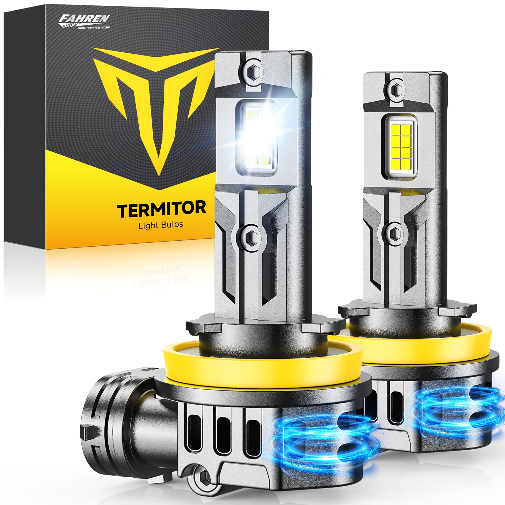 FAHREN H11 LED headlight bulbs ready for easy plug-and-play installation.