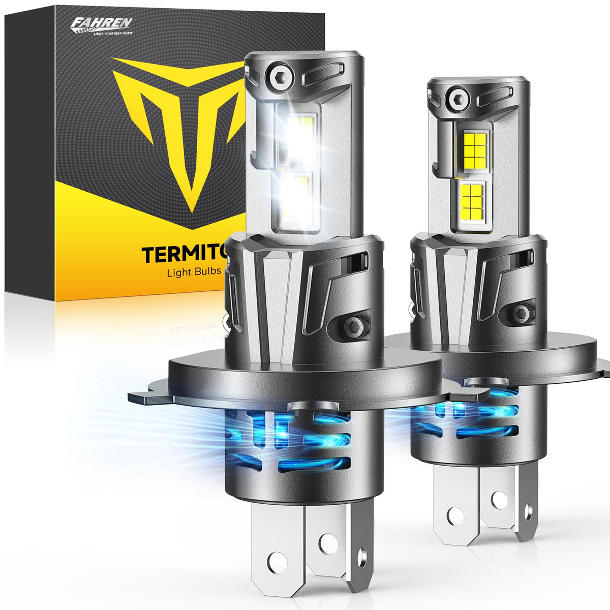 FAHREN H4 LED bulbs 9003 light-output for brighter night visibility.