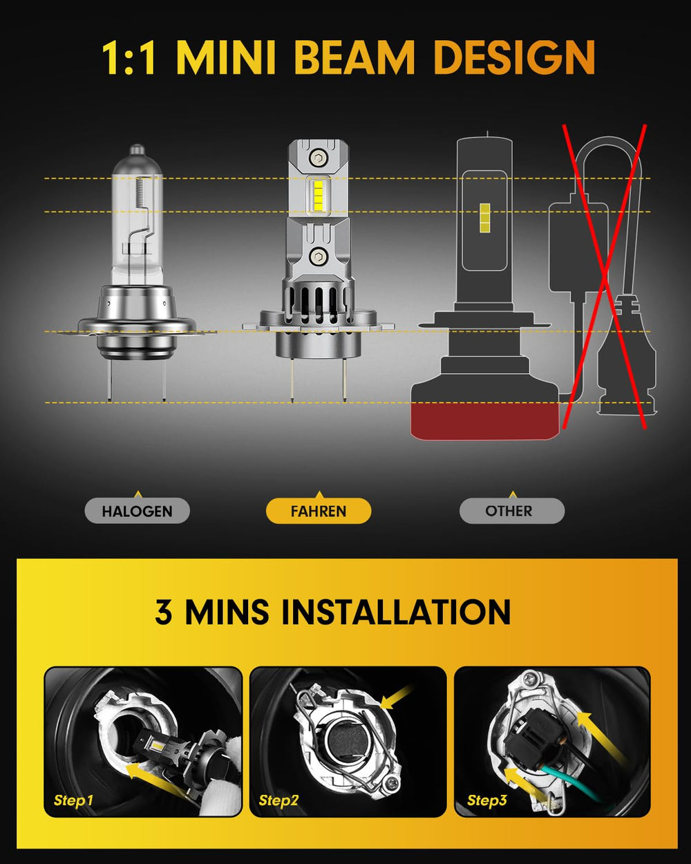 FAHREN H7 bulbs offer wide compatibility for headlights and fog lights.
