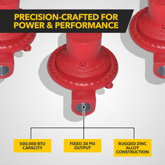 Fairview GR-630B regulator mounted to propane tank for easy setup
