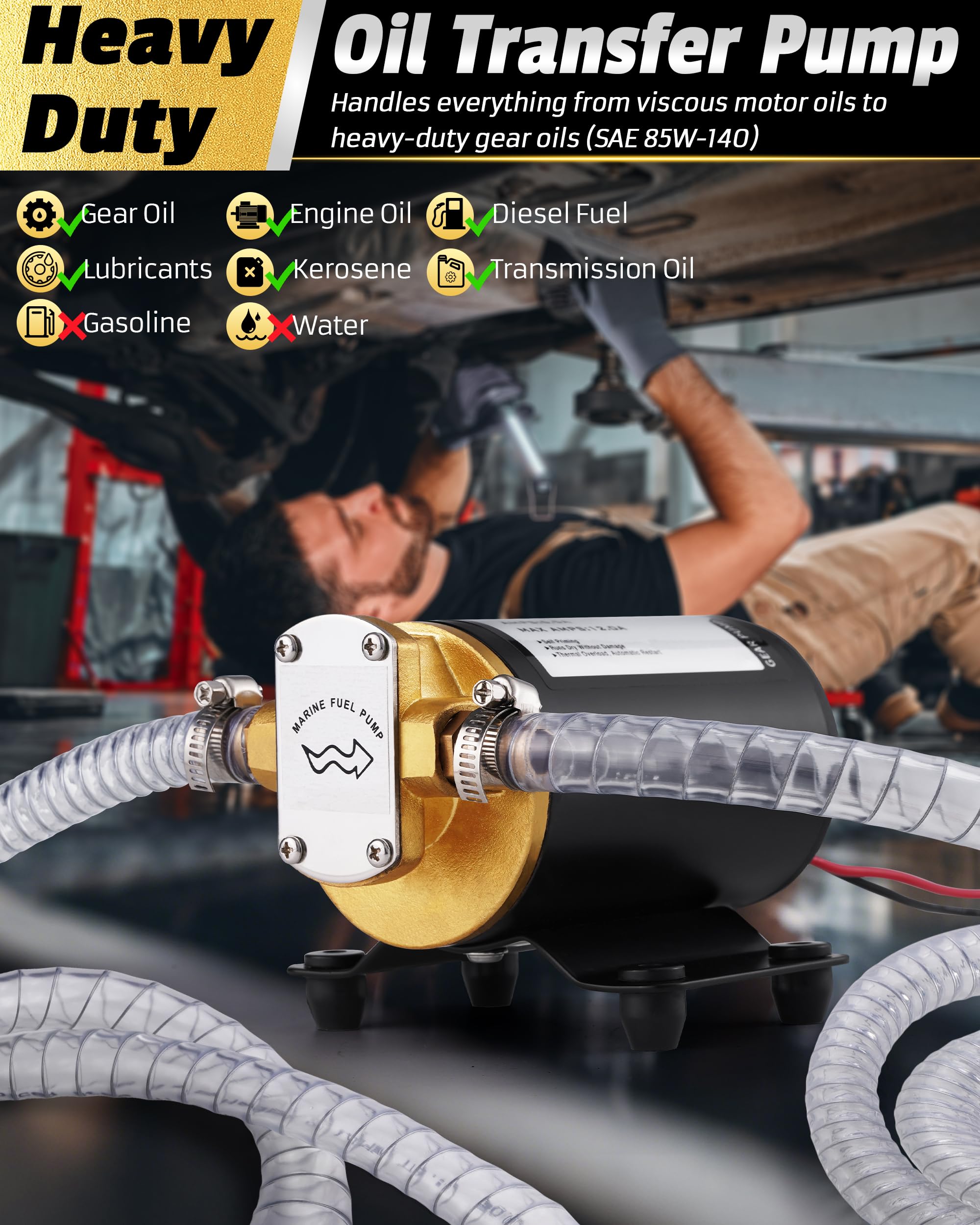 FAITIO 12V oil extractor pump side view highlighting ergonomic handling during service.