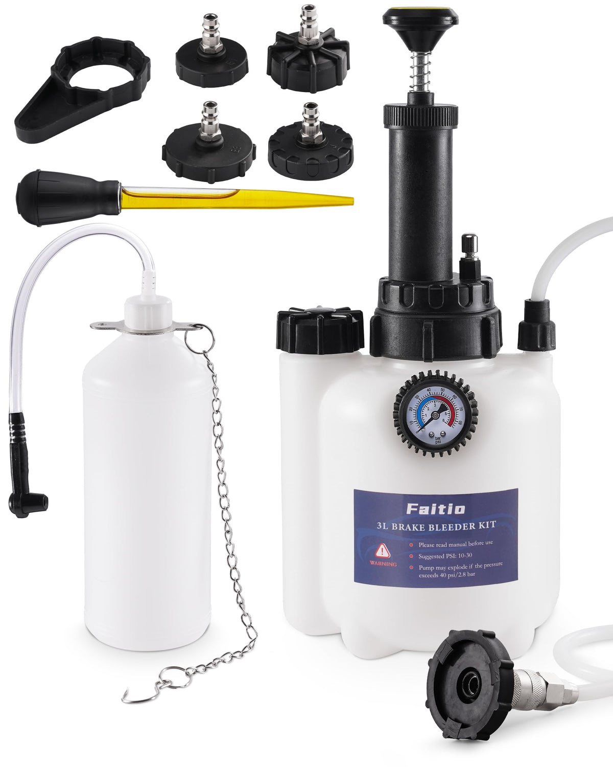 FAITIO brake bleeder kit setup ready for one person bleeding