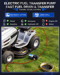 FAITIO gasoline transfer pump dispensing fuel in use for quick, clean transfers