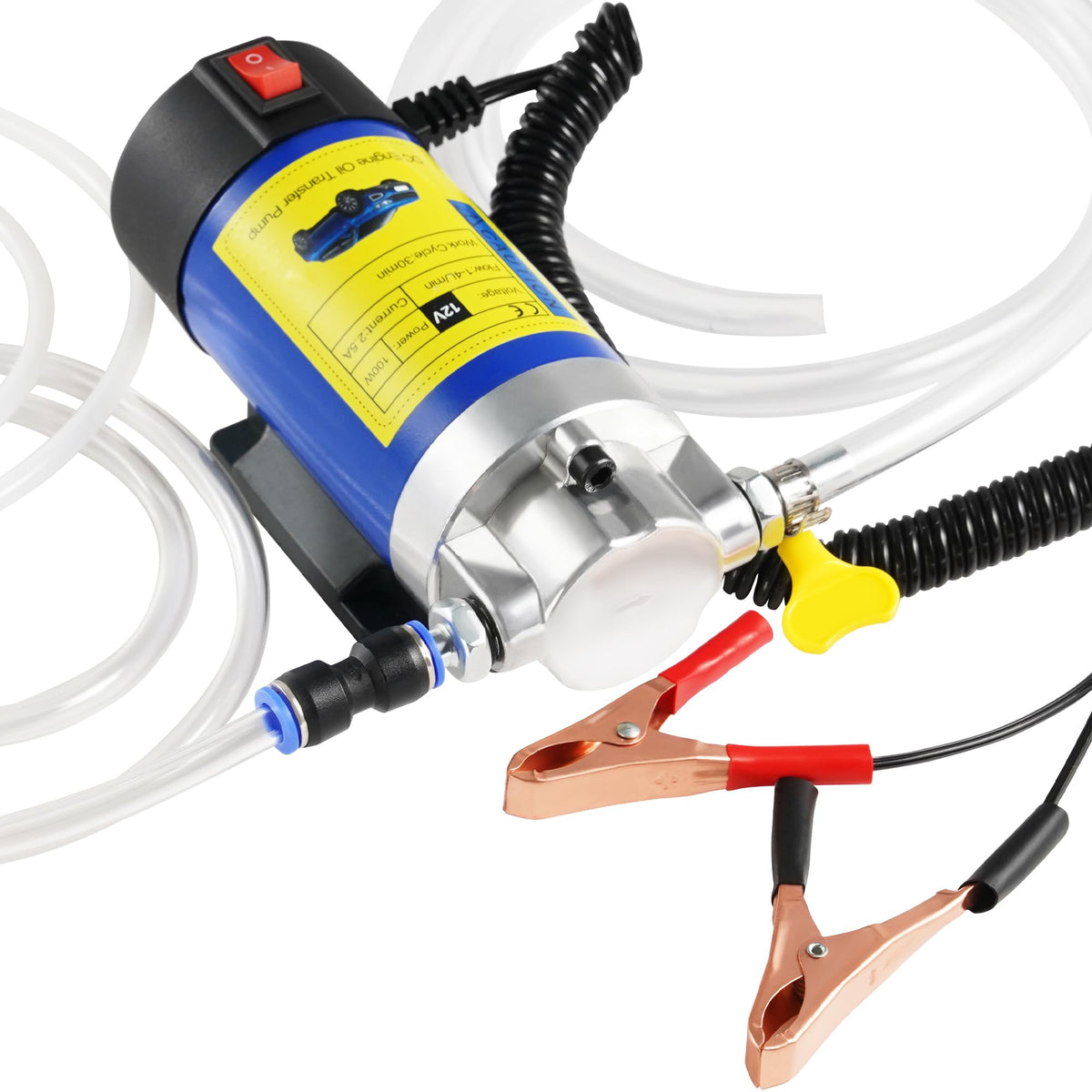 FAITIO 12V oil pump connected to dipstick for clean oil extraction