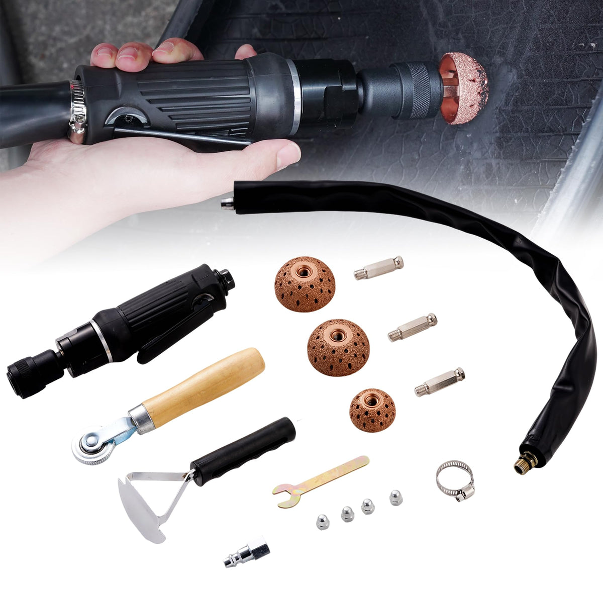 FAITIO tire buffer with 42mm grinder head for precise tire surface prep