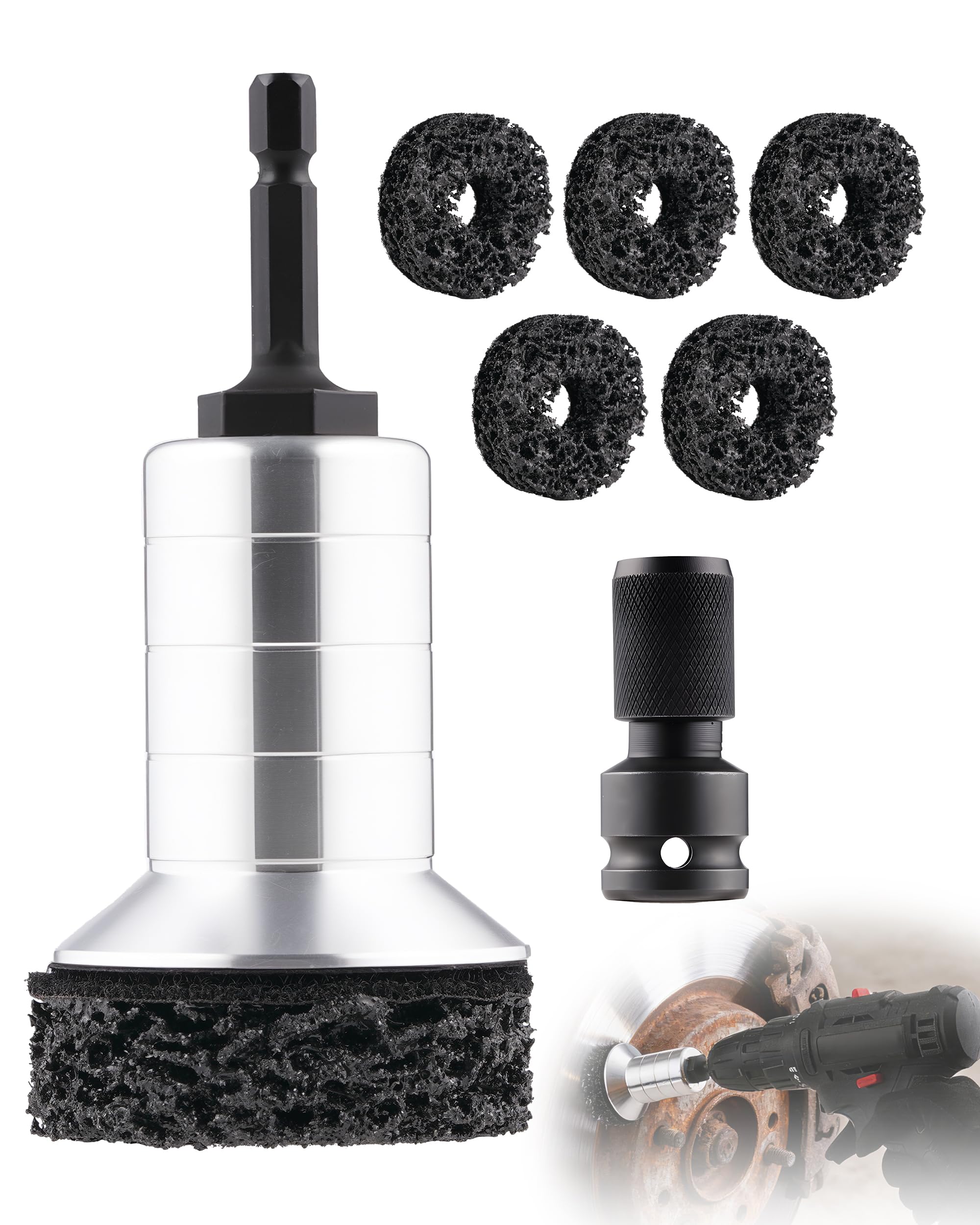 FAITIO wheel hub cleaner pad over bolt for fast surface cleaning.
