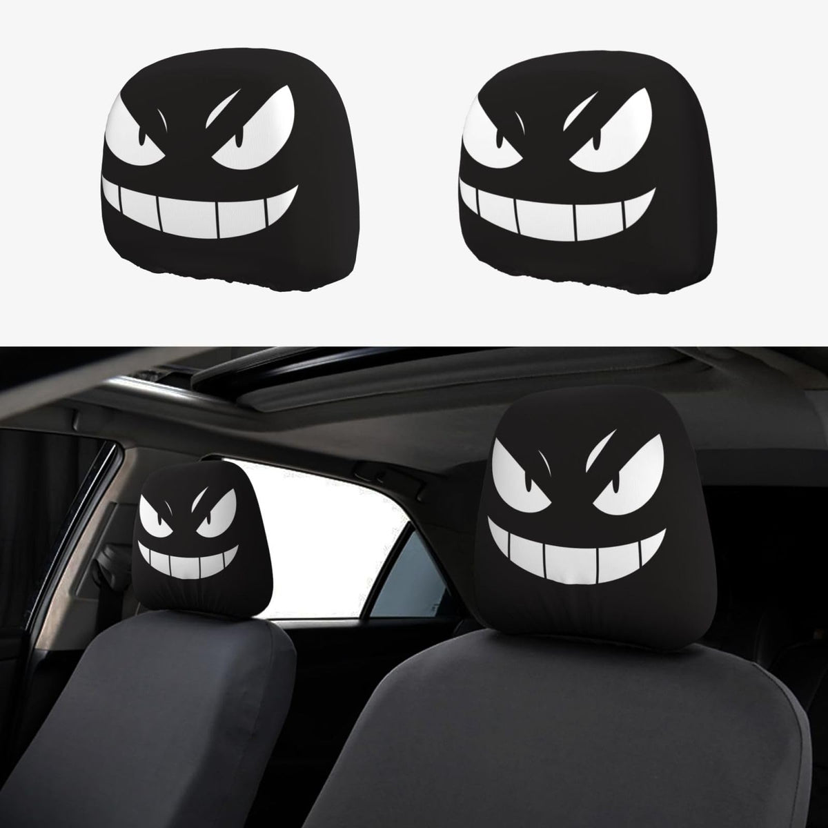 FalePrint headrest cover with monster face adds playful style and protection.