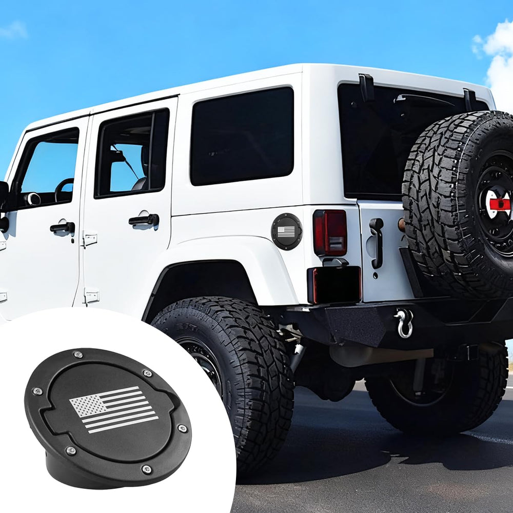 FALVFUN fuel filler door design highlighting American Flag motif and easy recognition.