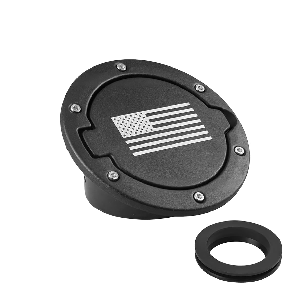 FALVFUN American Flag fuel filler door front view with rugged finish and visibility.