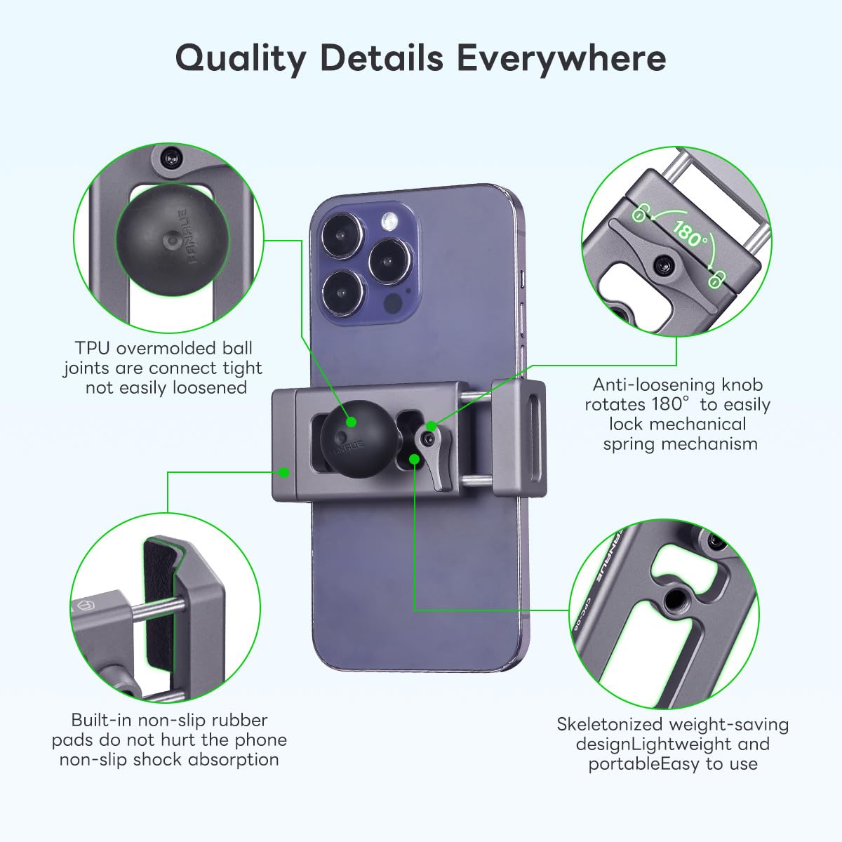 Anti-loosening knob feature protects your device on rough roads