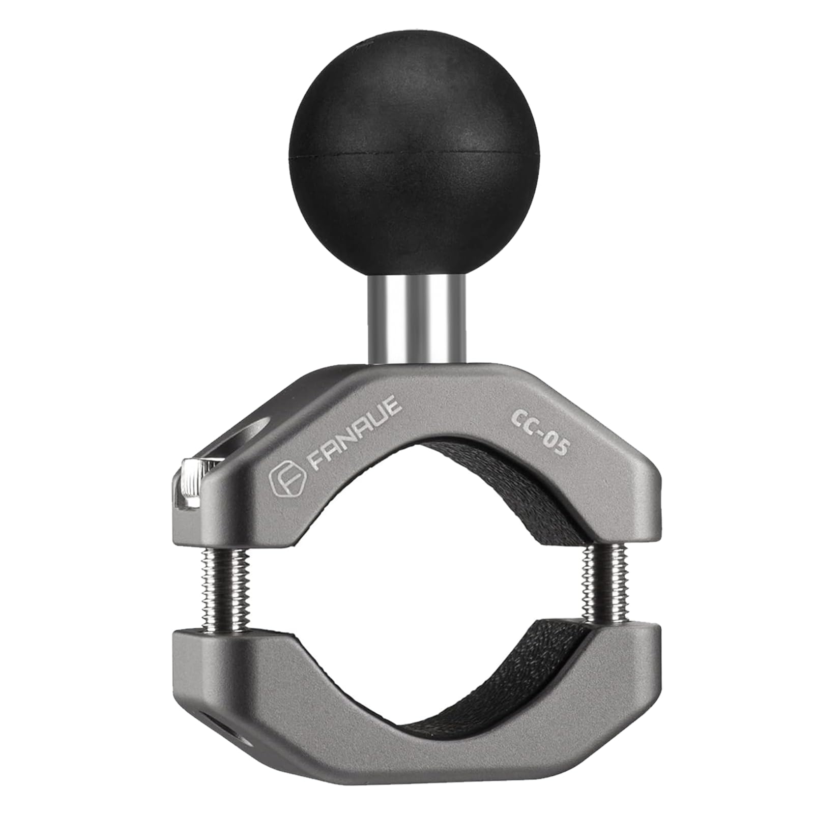 FANAUE handlebar clamp base with 1-inch ball for secure device mounting.