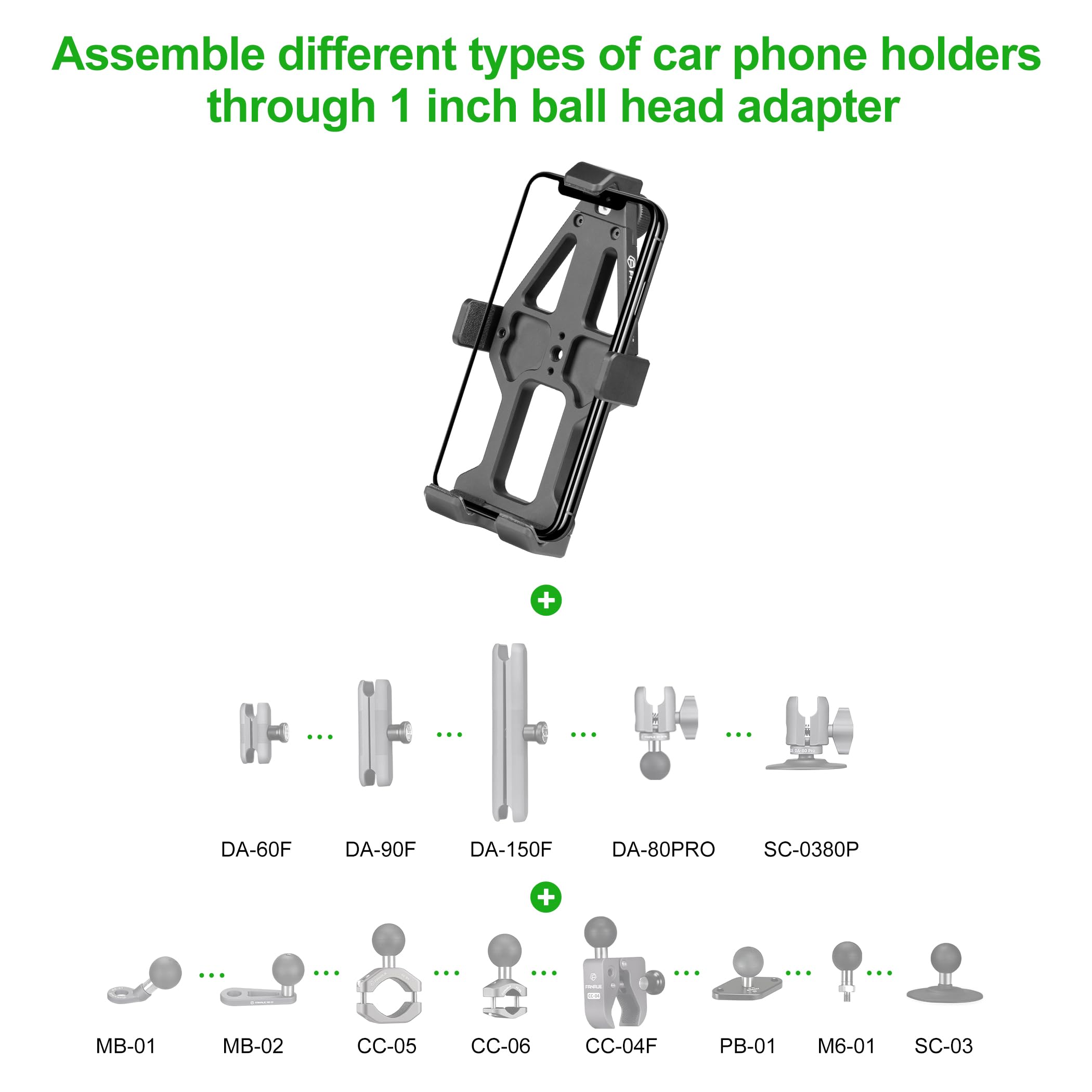 FANAUE 1-inch RAM ball head compatibility for flexible mounting.