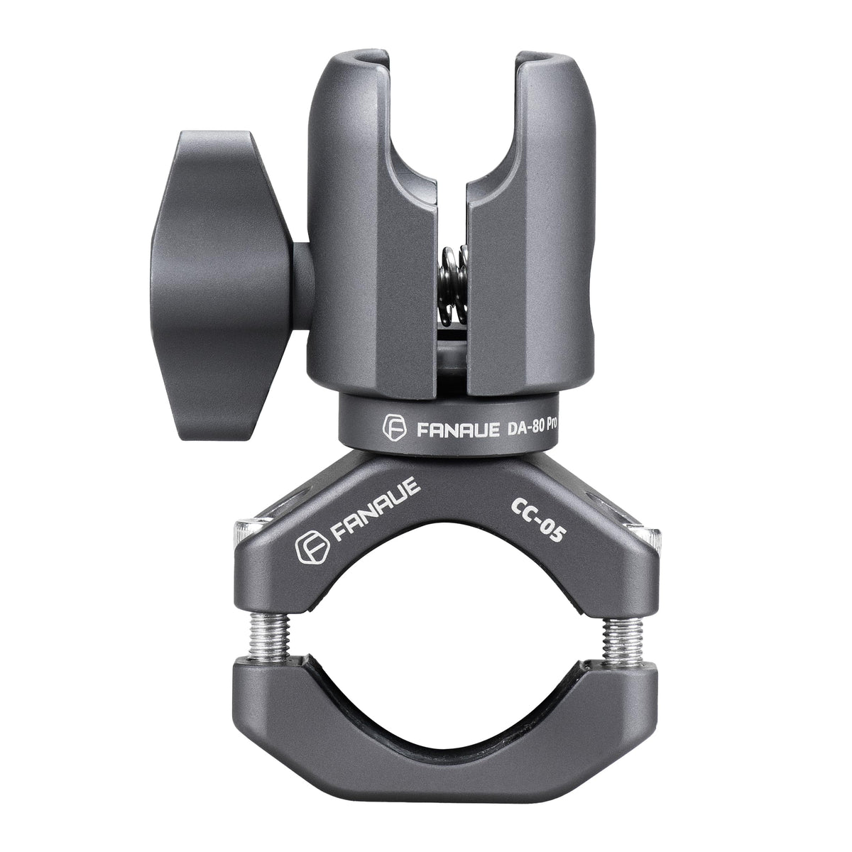 FANAUE single-socket arm with handlebar clamp for secure bike and motorcycle mounting.