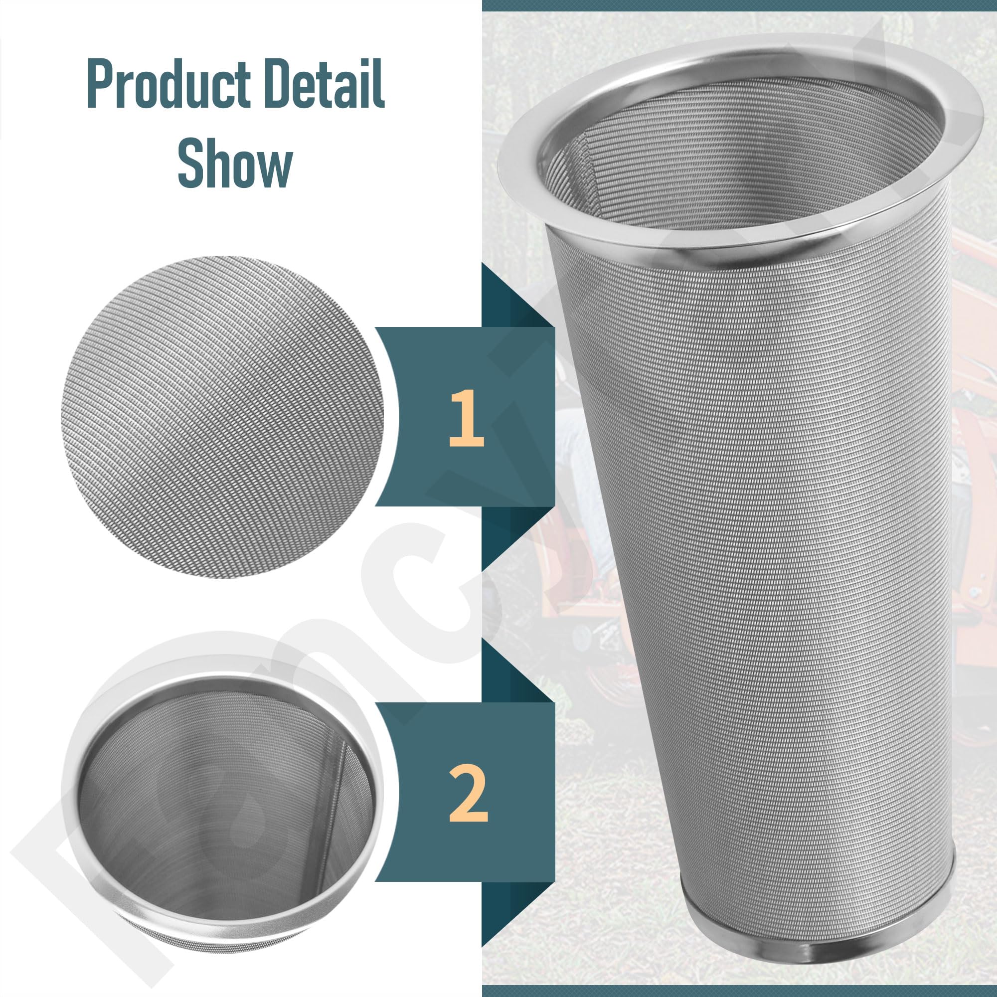 FancyTark cone filter 6-inch length revealed in side profile for deep tank clearance.