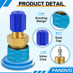 Fanovo locking-ball design adapter for quick, tool-free setup during A/C service.