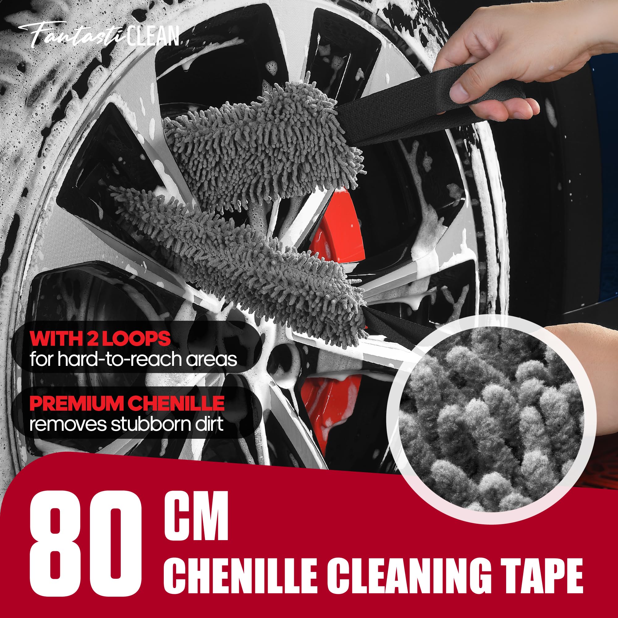 Fantasticlean curved detailing brush with elbow connector for tight spaces around lug nuts.