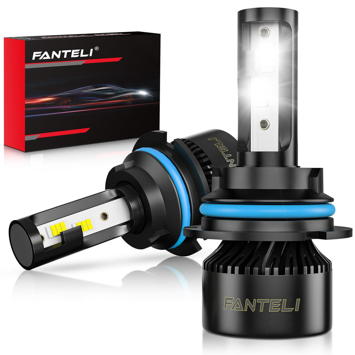 FANTELI 9006 bulbs front view in 6500K cool white for clear night visibility