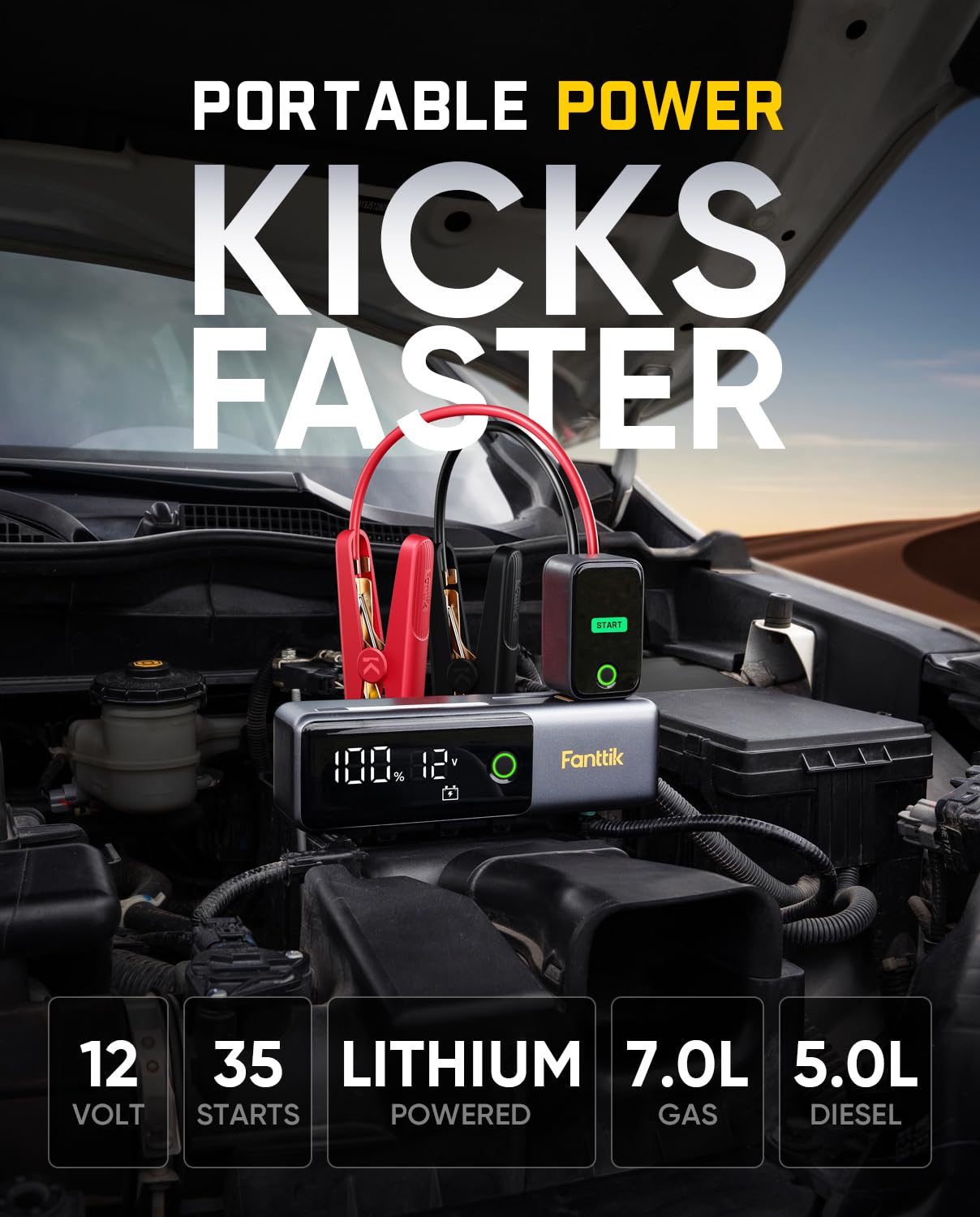 Fanttik Potent T10 smart clamp with display shows real-time status for easy starts