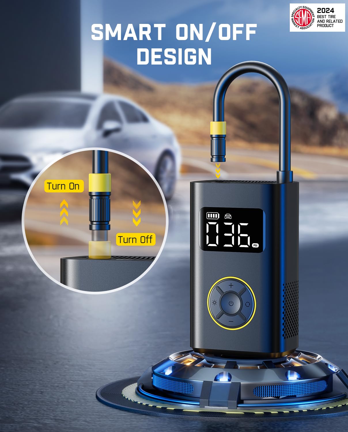Fanttik X9 Pro inflating a compact car tire for rapid roadside top-up