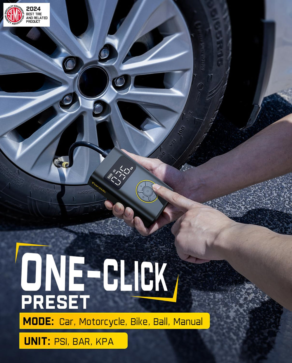 Fanttik X9 Pro inflating a motorcycle tire delivering portable high-pressure support