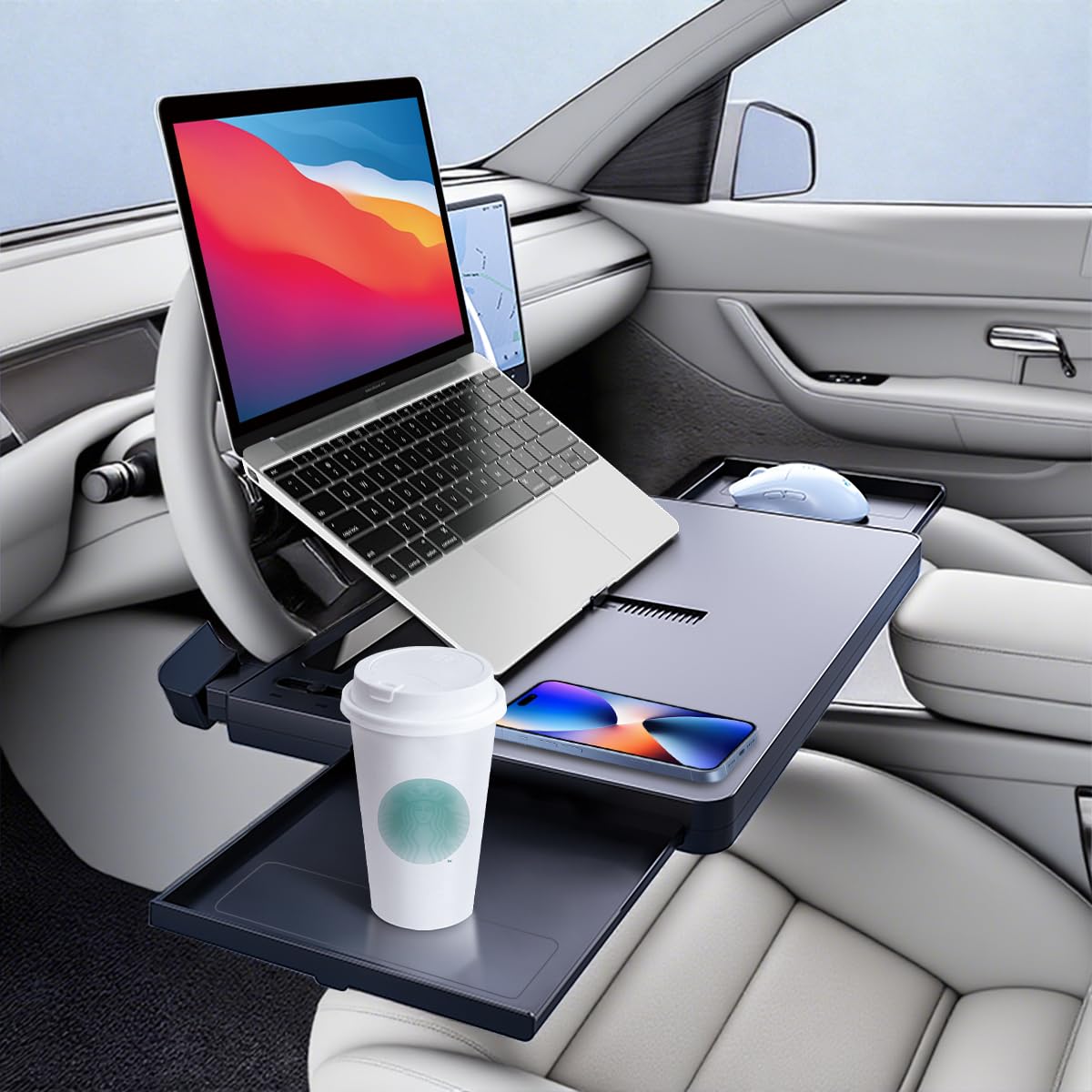Fanxin 2in1 large steering wheel desk in-car setup for on-the-go workspace