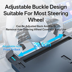 Fanxin adjustable buckles close-up demonstrating secure fit on steering wheel