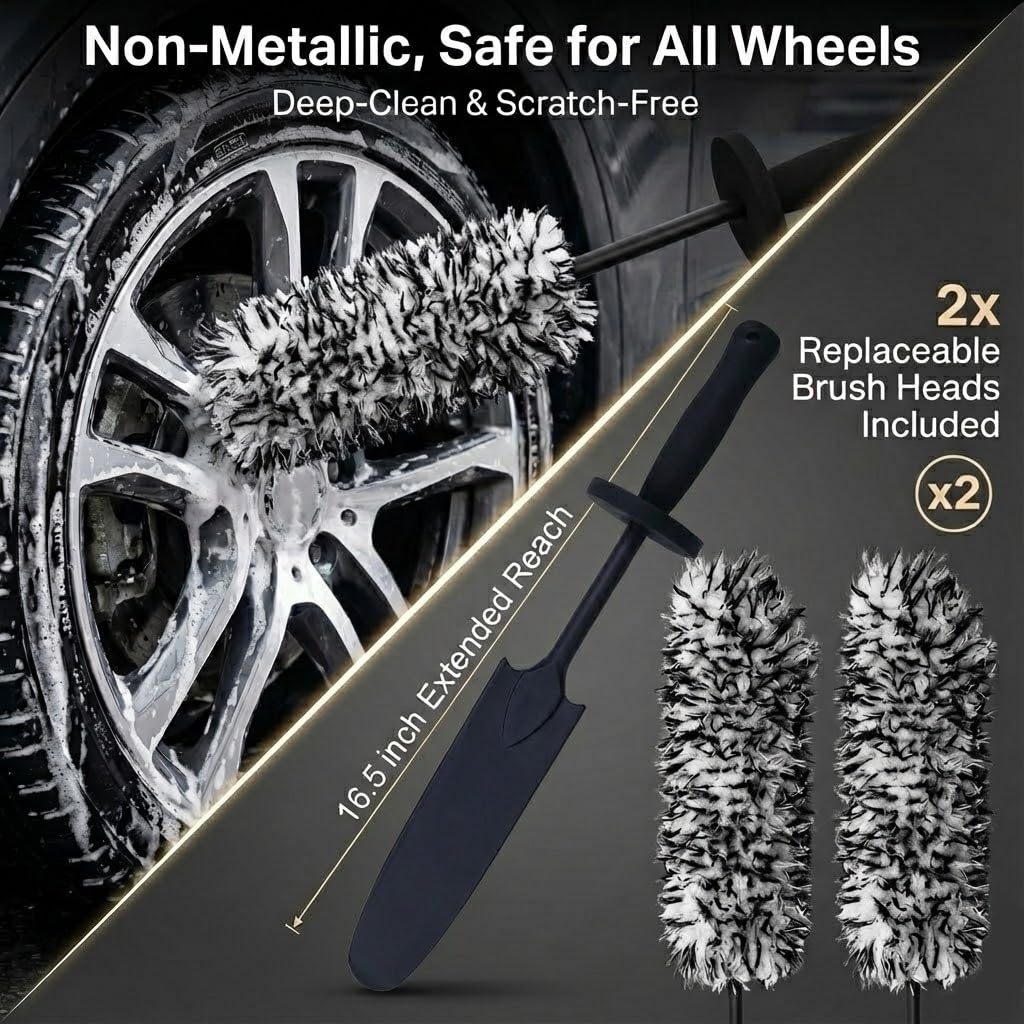 Faqeegi stiff-bristle tire brush tackles heavy grime on wheels.