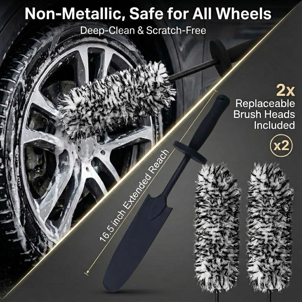 Faqeegi stiff-bristle tire brush tackles heavy grime on wheels.