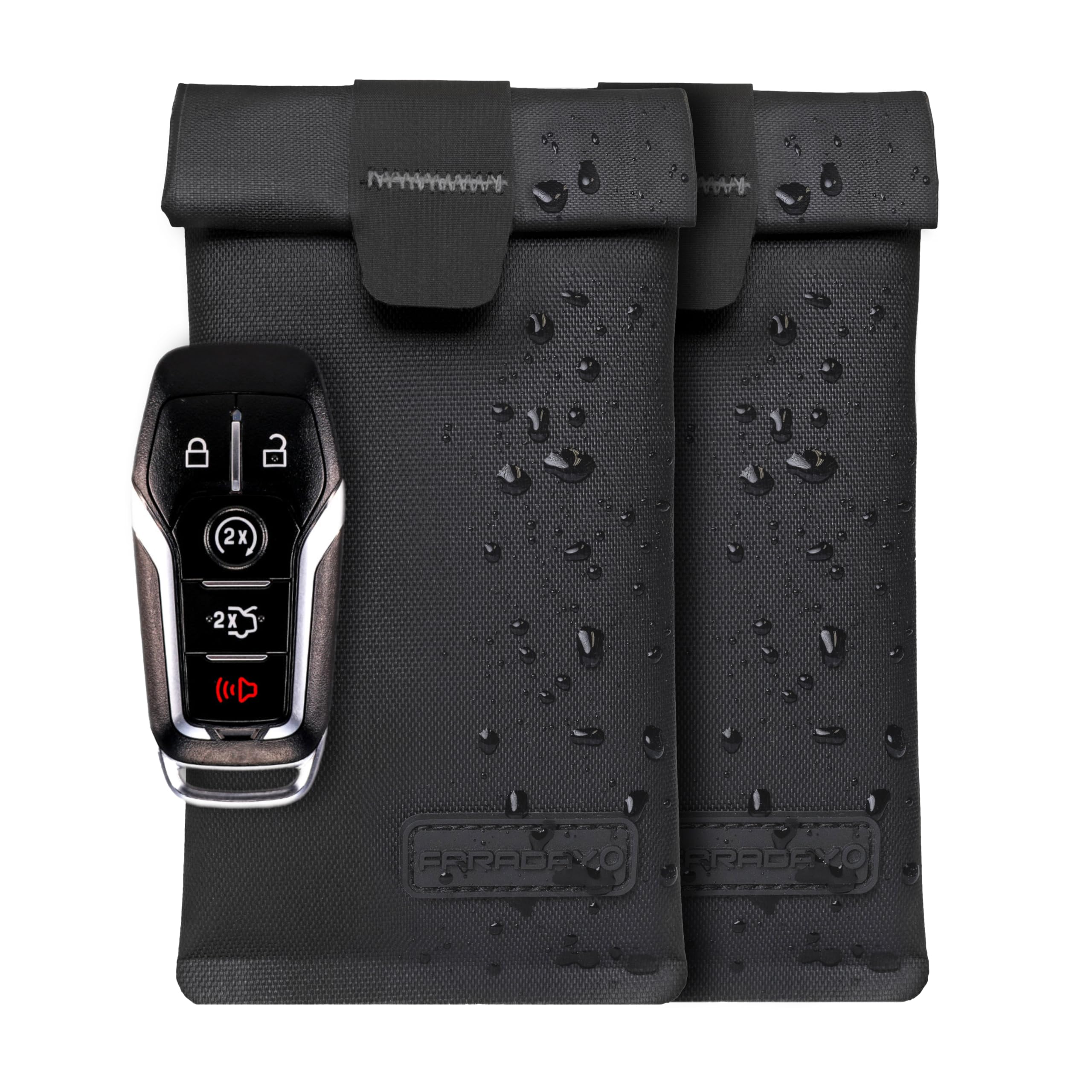 Faraday Defense Key Fob Jacket front view showing a slim shielded design