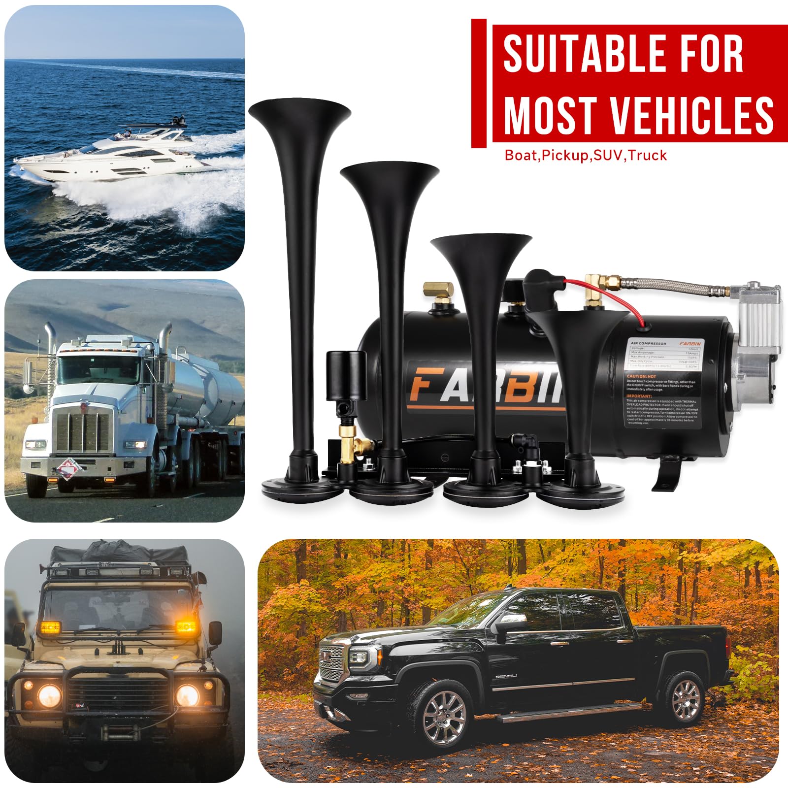 FARBIN 12V maintenance-free air compressor with integrated filter for reliable operation