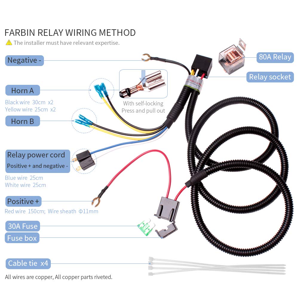 FARBIN 3m wiring lead: flexible length simplifies installation in tight engine bays.