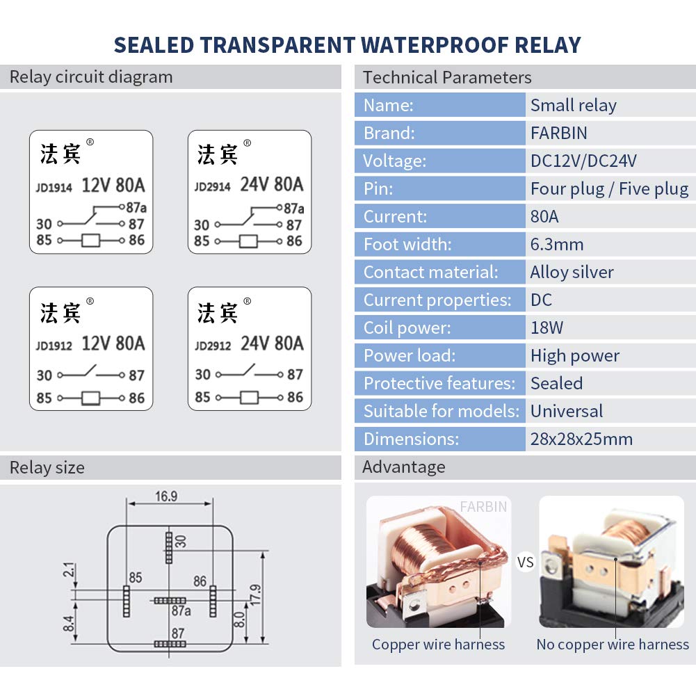 FARBIN Air Horn Relay three-meter wiring offers flexible installation.