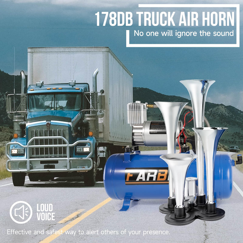 FARBIN blue air horn kit assembled for bold, audible warnings.